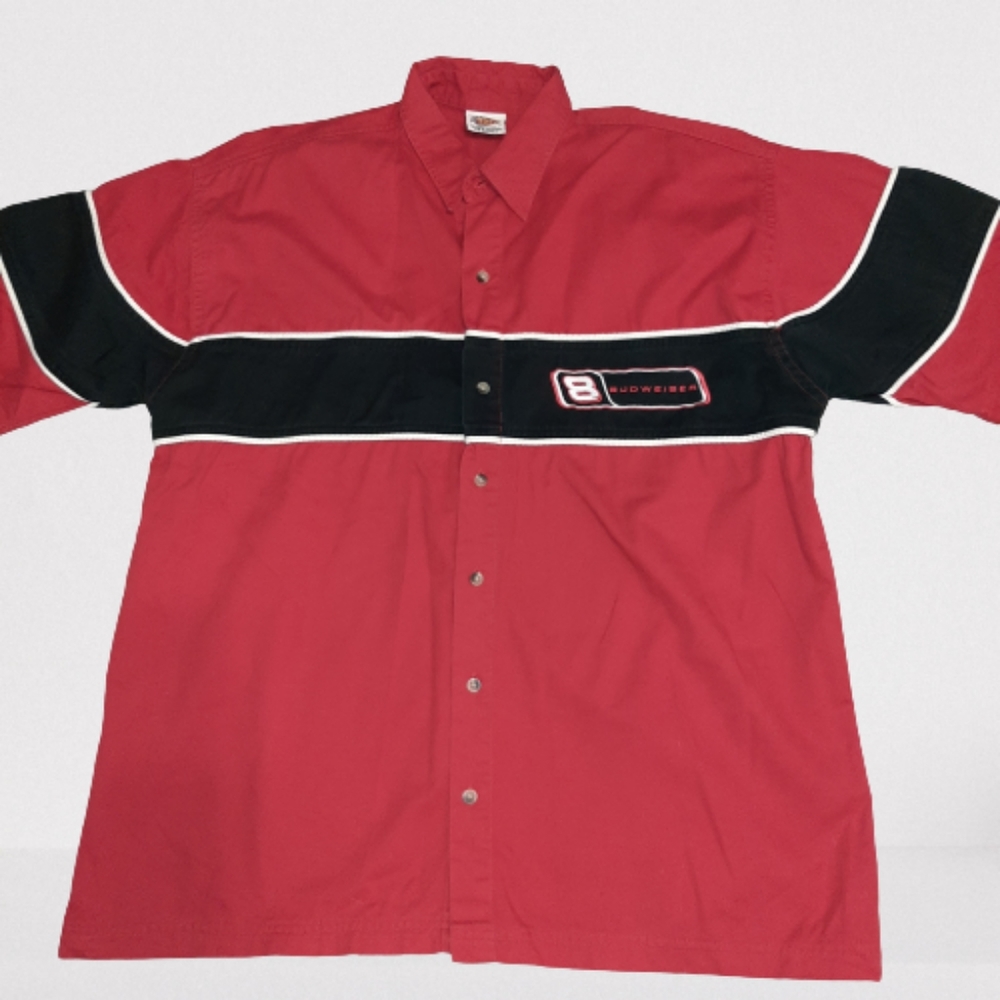 Budweiser Red Button-Down Shirt with Black Chest Stripe